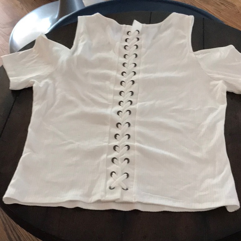 White lace up back cold shoulder top from Tilly’s